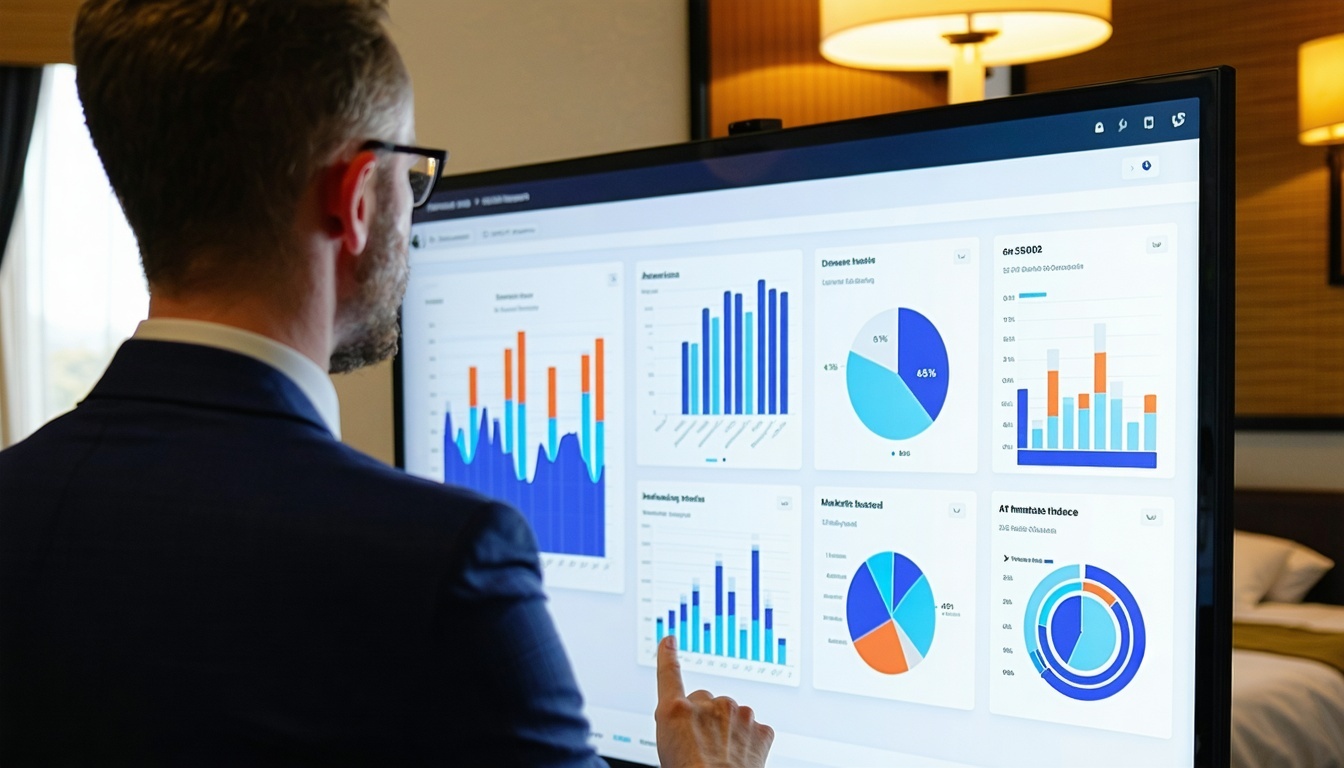 Hotel manager analysing digital marketing campaign results